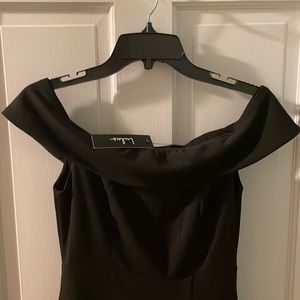 Off the shoulder black LuLus dress. Never been worn. High slit.